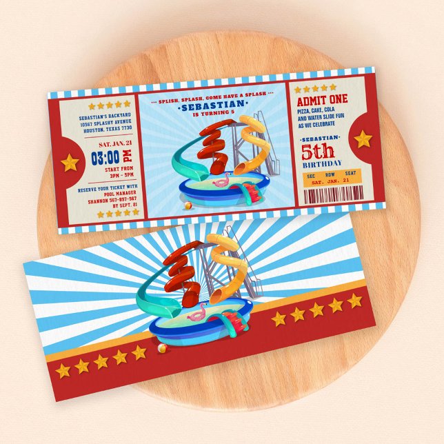Invitación Billete de cumpleaños del Parque Acuático de Color (Subido por el creador)
