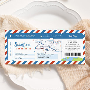 Invitación Billete de cumpleaños del pase de embarque de Blue