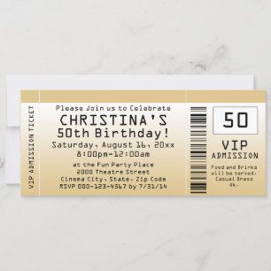 Invitación Billete de cumpleaños del Personalizado de oro sua