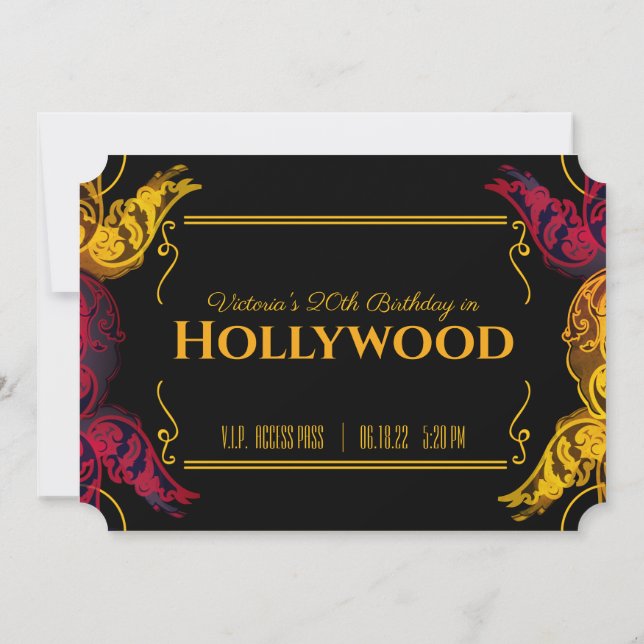 Invitación billete de cumpleaños HOLLYWOOD para adultos de CU (Reverso)