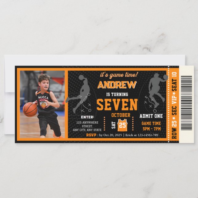 Invitación Billete de cumpleaños personal de baloncesto con f (Anverso)
