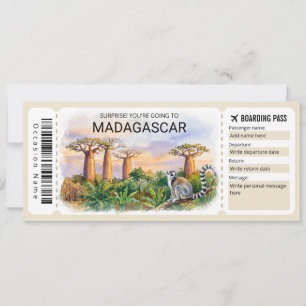 Invitación Billete de embarque editable para viaje a Madagasc