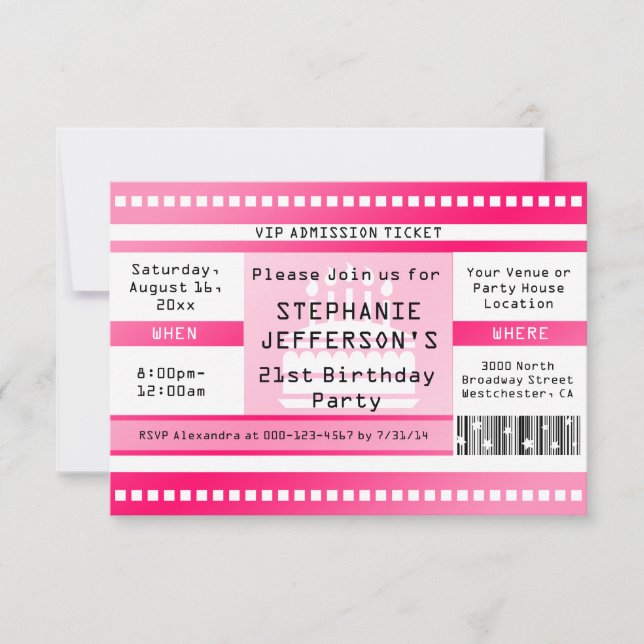 Invitación Billete de entrada al partido de cumpleaños Rosado (Anverso)