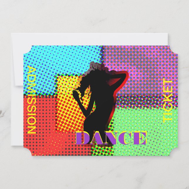 Invitación Billete de entrada de baile retro brillante divert (Anverso)