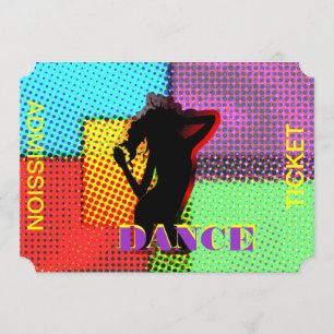 Invitación Billete de entrada de baile retro brillante divert