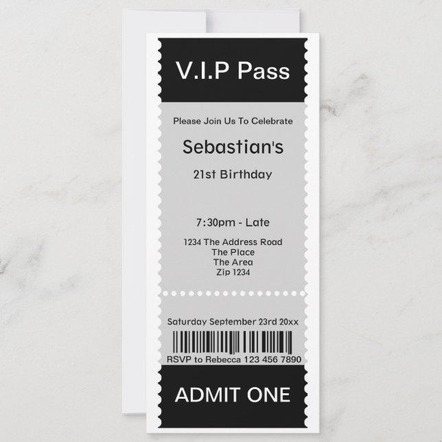 Invitación Billete de entrada para Fiestas de pases VIP (Anverso)