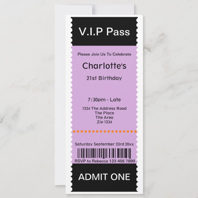Invitación Billete de entrada para Fiestas de pases VIP (Anverso)