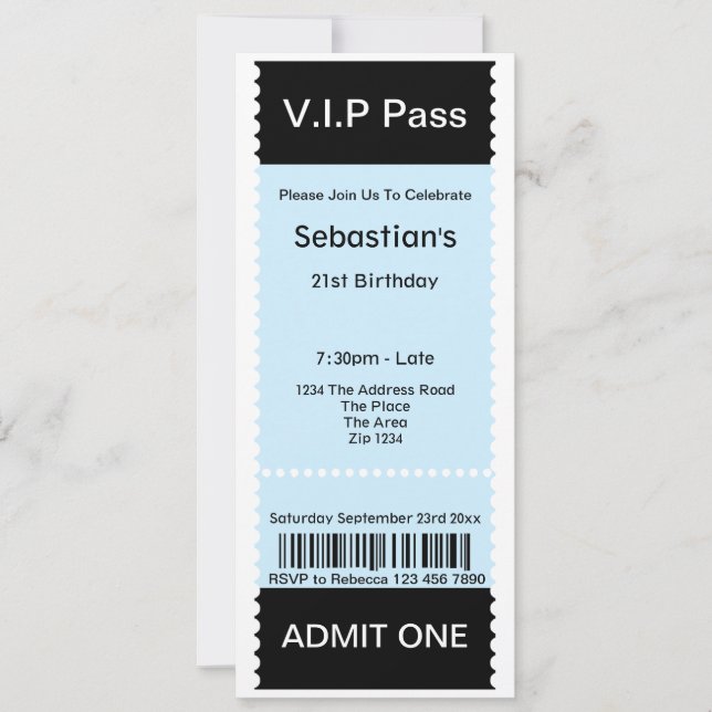Invitación Billete de entrada para Fiestas de pases VIP (Anverso)
