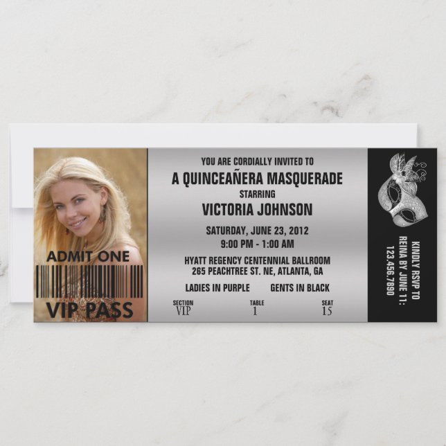 Invitación Billete de entrada VIP para el desfile de quinceañ (Anverso)