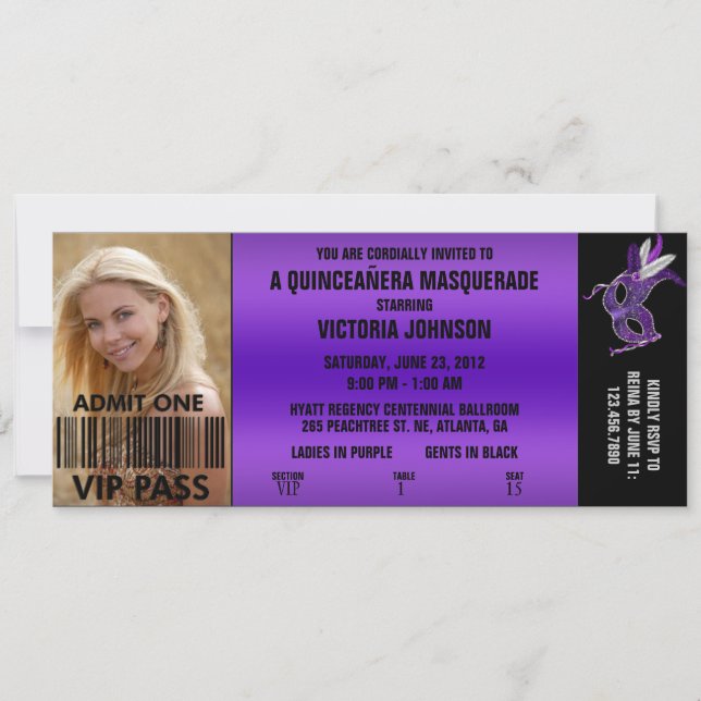Invitación Billete de entrada VIP para el desfile de quinceañ (Anverso)