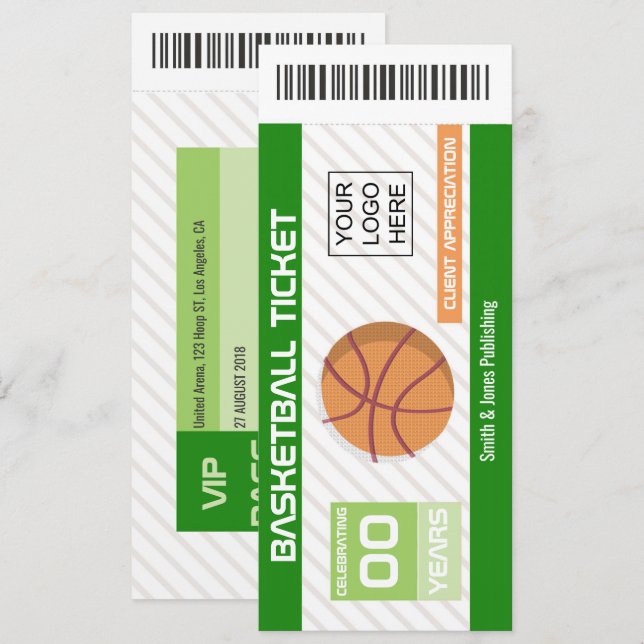 Invitación Billete de evento de baloncesto con función de emp (Anverso / Reverso)