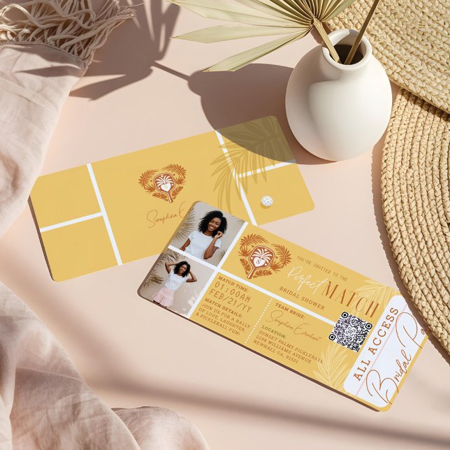 Invitación Billete de Fiesta de baloncesto con ducha tropical (Tropical Bridal Shower Pickleball Party Ticket Invitation)