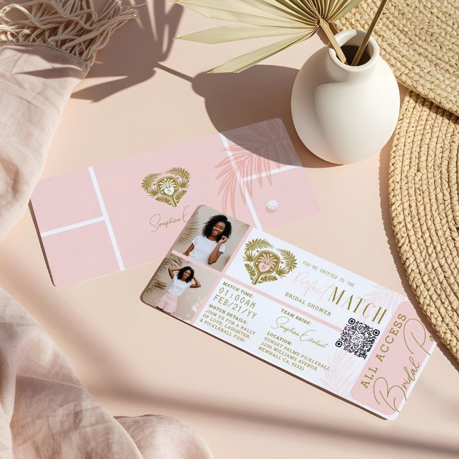 Invitación Billete de Fiesta de baloncesto con ducha tropical (Tropical Bridal Shower Pickleball Party Ticket Invitation)