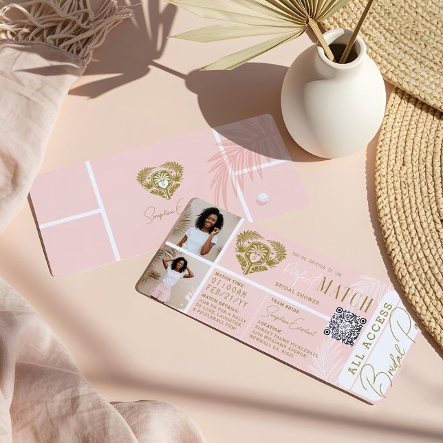 Invitación Billete de Fiesta de baloncesto con ducha tropical (Tropical Bridal Shower Pickleball Party Ticket Invitation)