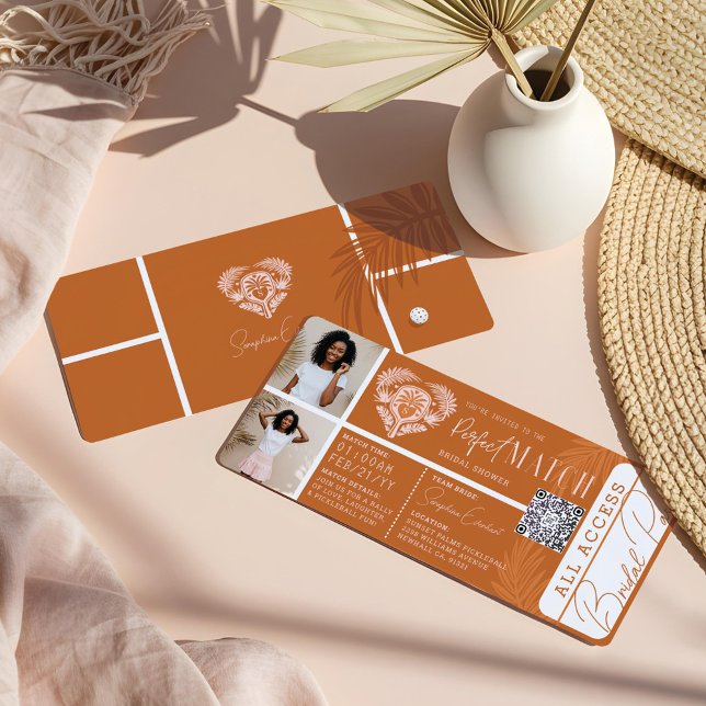 Invitación Billete de Fiesta de baloncesto con ducha tropical (Tropical Bridal Shower Pickleball Party Ticket Invitation)