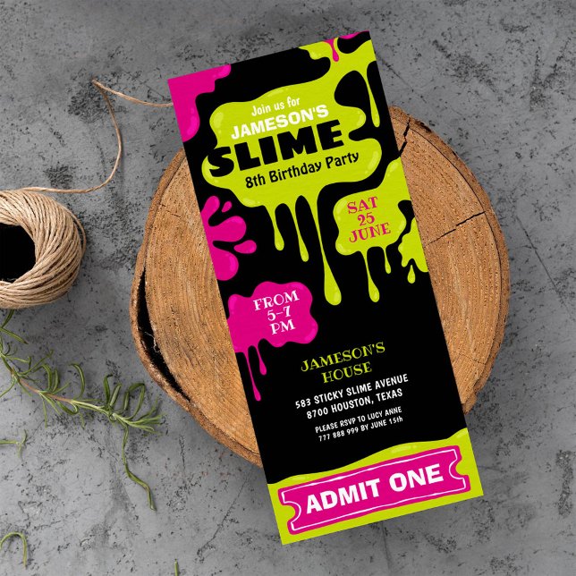 Invitación Billete de fiesta de cumpleaños de Slime para admi (Subido por el creador)