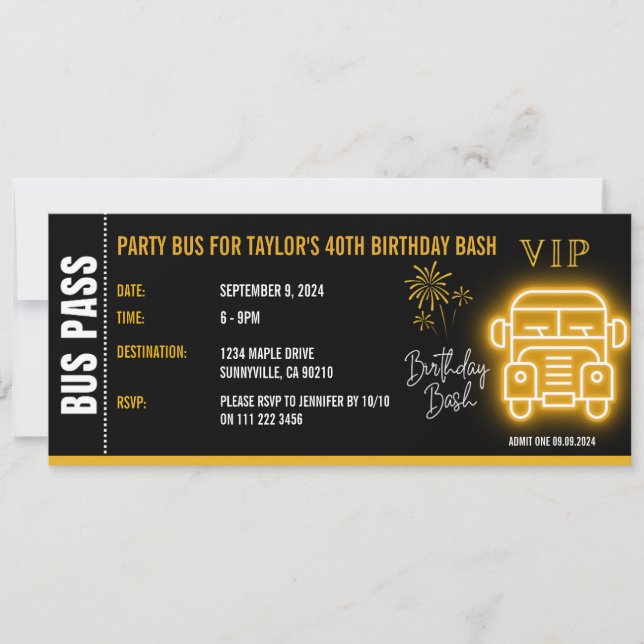 Invitación Billete de Fiesta de oro de pases de autobús Ticke (Anverso)