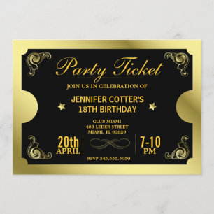 Invitación Billete de Fiesta dorado