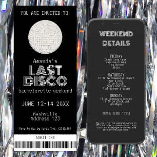 Invitación Billete de fin de semana Silver Last Disco Bachelo