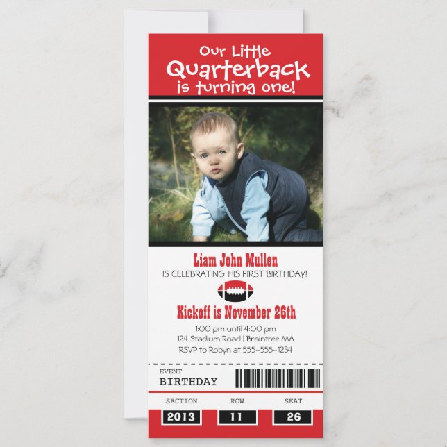 Invitación Billete de fútbol de cumpleaños (Anverso)