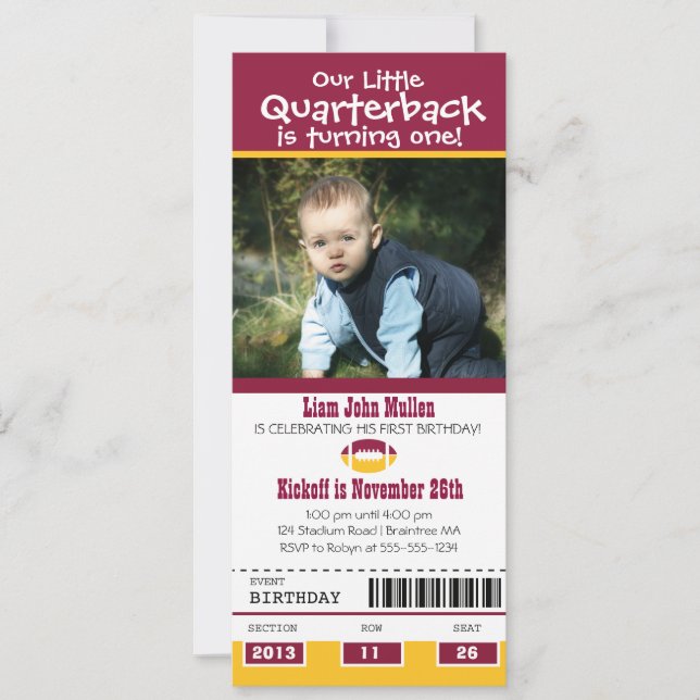 Invitación Billete de fútbol de cumpleaños (Anverso)
