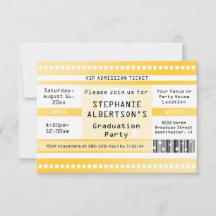 Invitación Billete de graduación amarillo o de admisión de Fi