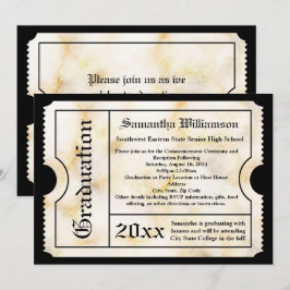 Invitación Billete de graduación moderno de mármol de oro