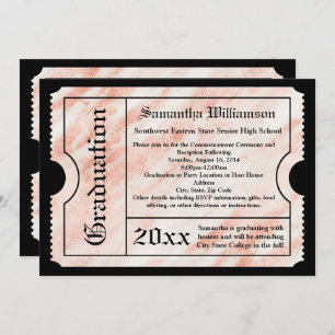 Invitación Billete de graduación moderno de Mármol de oro ros