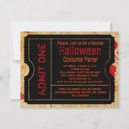 Invitación Billete de Halloween con manchas de sangre de pape