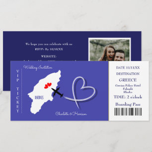 Invitación Billete de la boda de destino Rodas Grecia