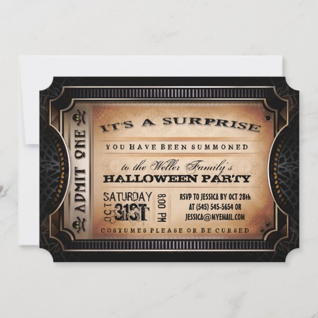 Invitación Billete de la fiesta de Halloween para sorpresa de (Anverso)