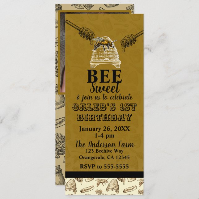 Invitación Billete de la foto del cumpleaños de Honey Bee Bee (Anverso / Reverso)