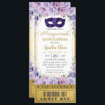 Invitación Billete De Masquerade Quinceañera Floral Purple Li<br><div class="desc">Personalice esta moda Quinceañera / Dulce 16 Invitación de estilo VIP Fiesta de Masquerade con los detalles de su fiesta fácil y rápidamente, simplemente pulse el botón personalizar it para reorganizar y formatear el estilo y la ubicación del texto. Con una máscara de mascarada, hermosos rosas verdes esmeraldas y mariposas....</div>