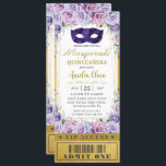 Invitación Billete De Masquerade Quinceañera Floral Purple Li<br><div class="desc">Personalice esta moda Quinceañera / Dulce 16 Invitación de estilo VIP Fiesta de Masquerade con los detalles de su fiesta fácil y rápidamente, simplemente pulse el botón personalizar it para reorganizar y formatear el estilo y la ubicación del texto. Con una máscara de mascarada, hermosos rosas verdes esmeraldas y mariposas....</div>