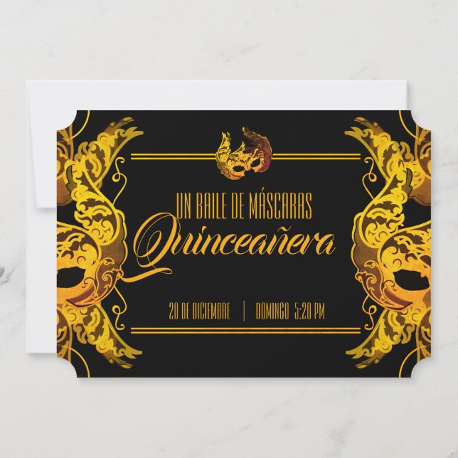 Invitación Billete de oro de la quinceañera de MASQUERADE (Reverso)