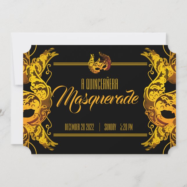 Invitación Billete de oro de la quinceañera MÁSQUERADE INGLES (Reverso)