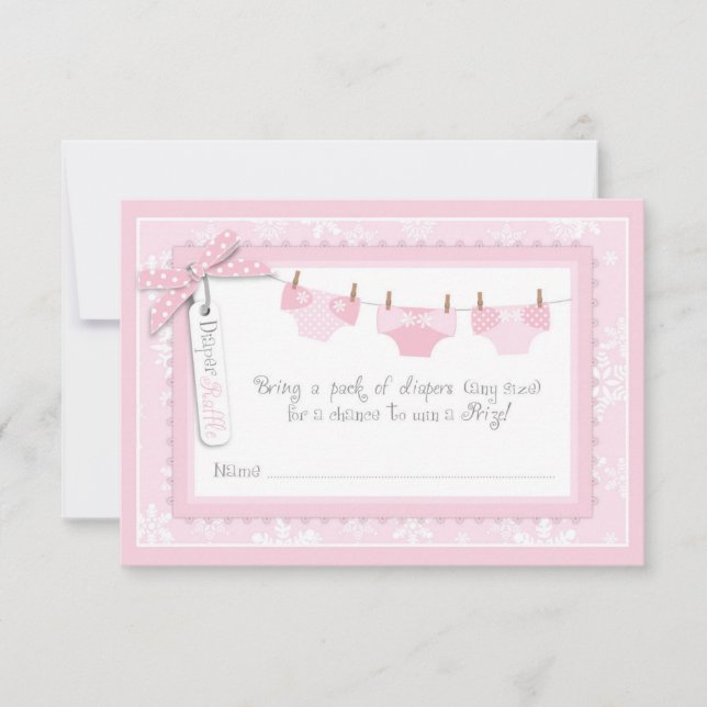 Invitación Billete de papel de pañal para bebé y copos de nie (Anverso)