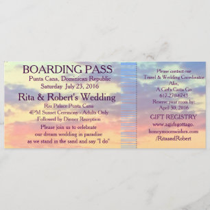 Invitación Billete de pases de embarque Boda de destino