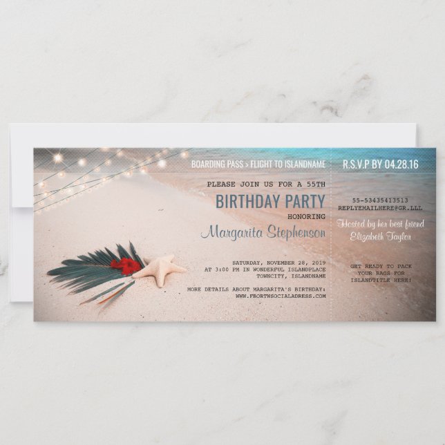 Invitación Billete de pases de embarque para Fiesta de destin (Anverso)