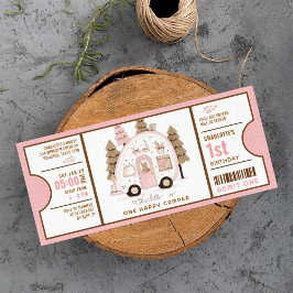 Invitación Billete de primer cumpleaños de Camper Feliz Rosa 