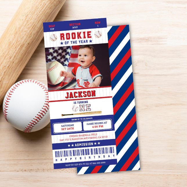 Invitación Billete de primer cumpleaños de Rookie of the Year (rookie of the year 1st birthday party ticket invitation)