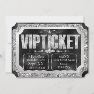 Invitación Billete de Purpurina negro y plateado y de diamant