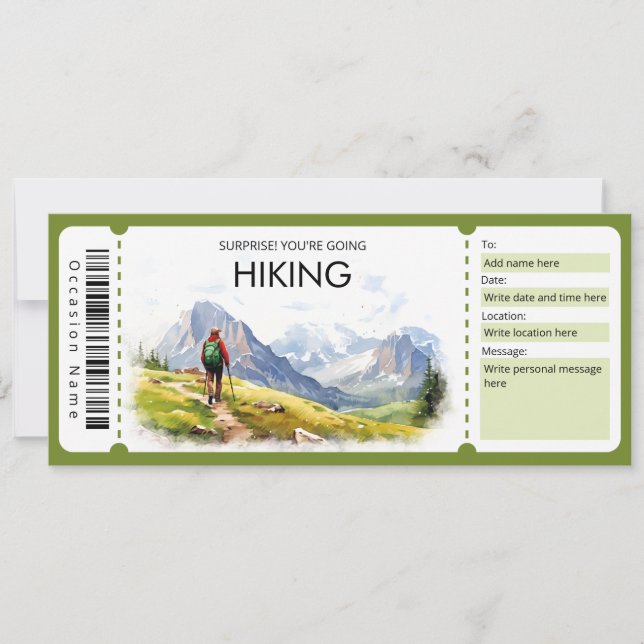 Invitación Billete de regalo de excursión, paseo a pie (Anverso)