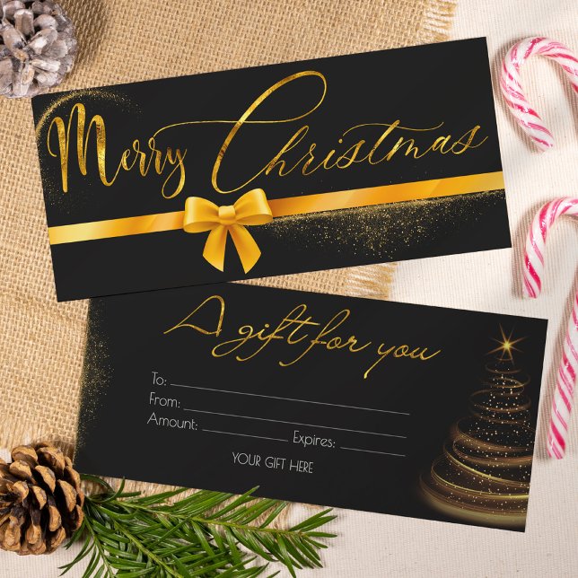 Invitación Billete de regalo para navidades negros y dorados  (Subido por el creador)