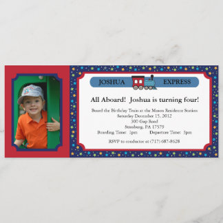 Invitación Billete de tren fotográfico - Rojo y azul