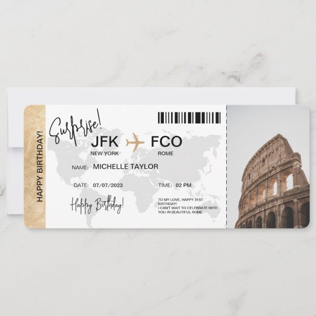 Invitación Billete de viaje de embarque para sorpresas de cum (Anverso)