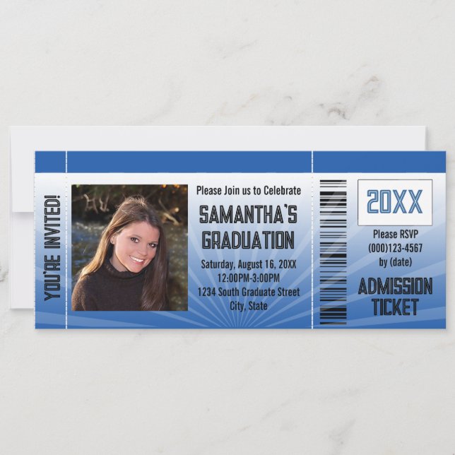 Invitación Billete del Partido de Graduación Azul (Anverso)