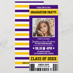 Invitación Billete del partido de graduación deportiva morado