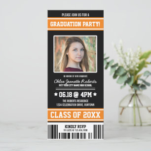 Invitación Billete del partido de graduación deportiva negro 