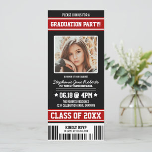 Invitación Billete del partido de graduación deportivo negro 